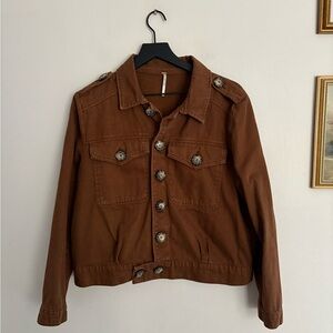 Free People Brown Slouchy Eisenhower Jean Jacket Relaxed Boho Women’s Small EUC